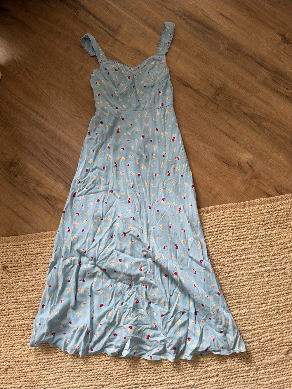 Stitch and Feather Light Blue Floral Midi Dress